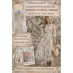 Vintage Kwai Petites Sheer Floral Dress 90s Pastel Watercolor Cottagecore NWT 6P